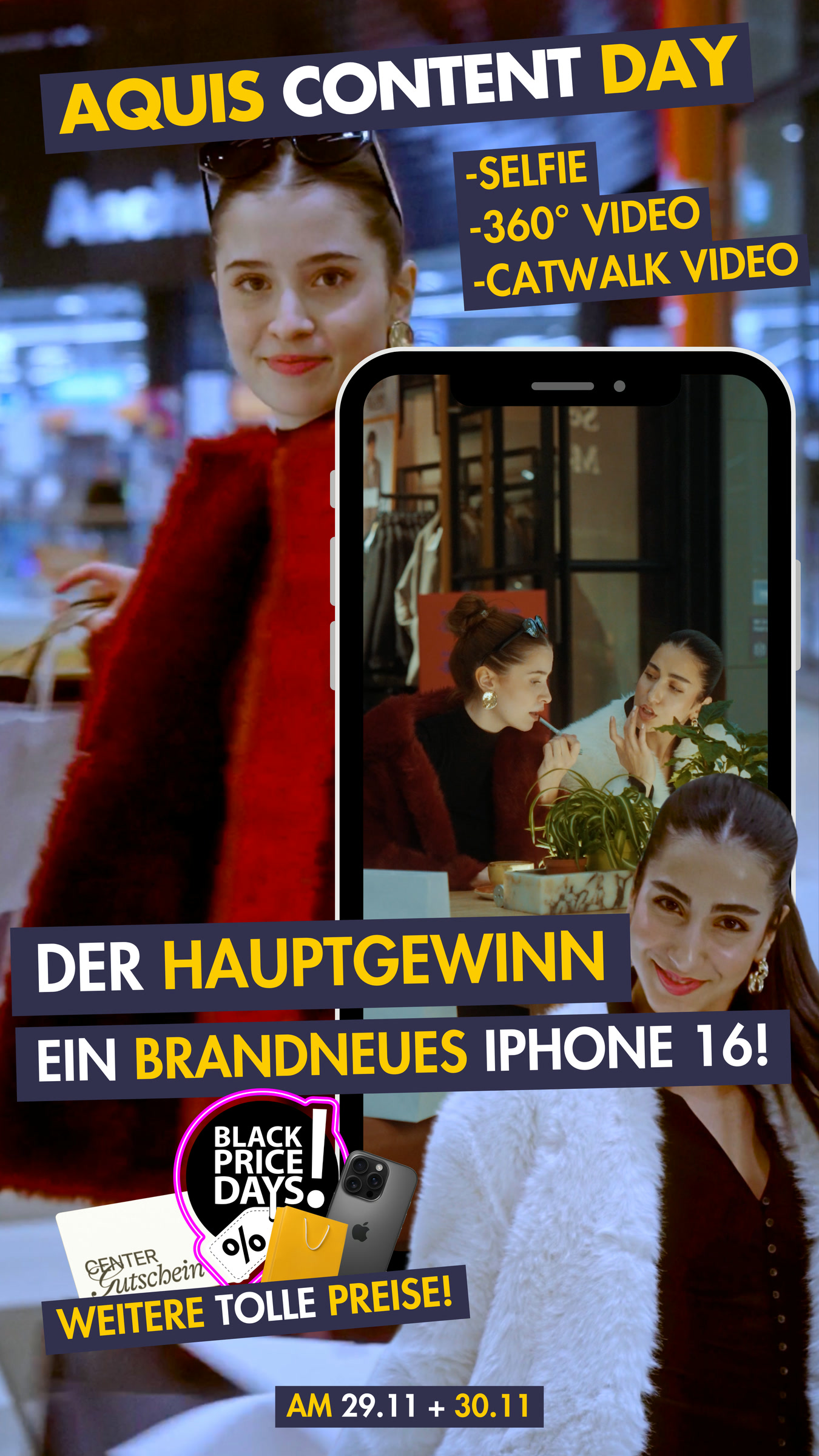 Originales Aquis-Content-Day-Motiv mit Selfie, 360°-Video und Catwalk